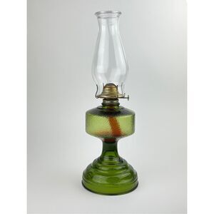 Antique Eagle P&A Co Burner Green Kerosene Oil Lamp w/ Clear Glass Chimney